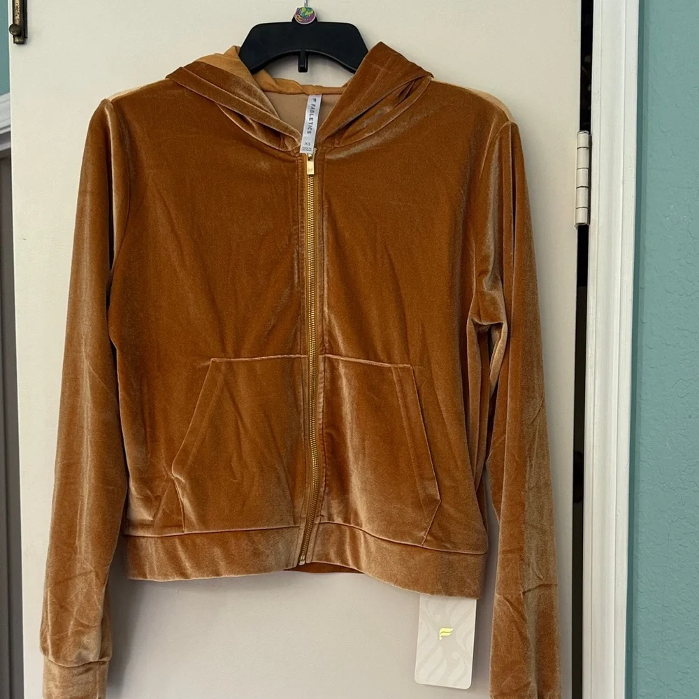 Fabletics Donna Velour Hoodie Brown Velvet Jacket - Picture 2 of 7